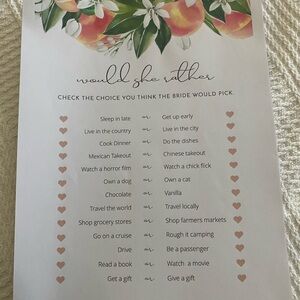 Bridal Shower Games with Peach Design